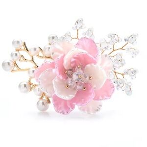 Blossom Elegant Pink Floral Pearl Brooch